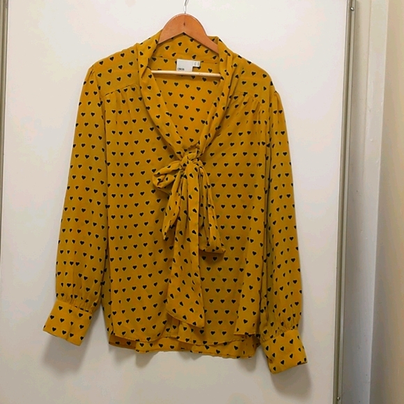 ASOS Curve Tops - Asos Curve mustard with black hearts blouse